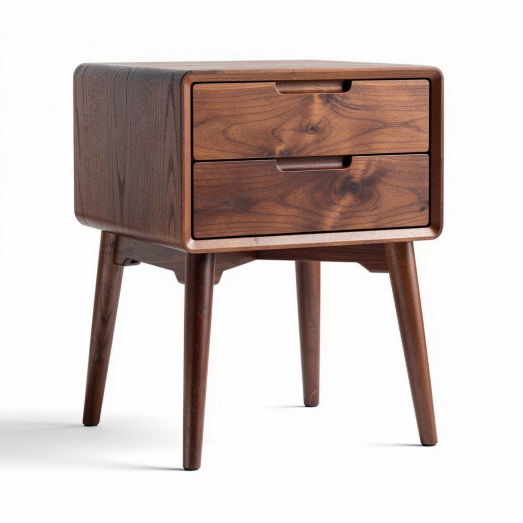 Wooden nightstand with two drawers in walnut finish 40 x 40 x 50cm