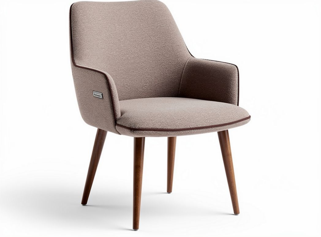 Fabric accent chair with wooden legs in beige color 75 x 70 x 80cm