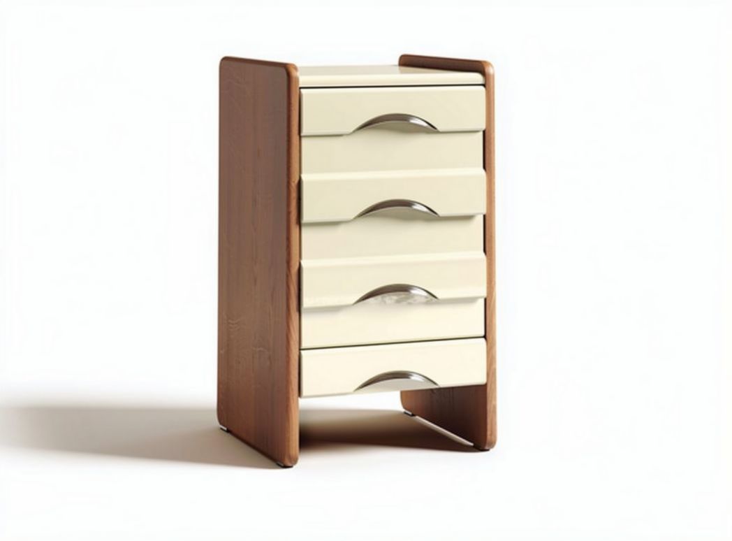 Five-drawer storage cabinet in cream and wood finish 40 x 30 x 80cm