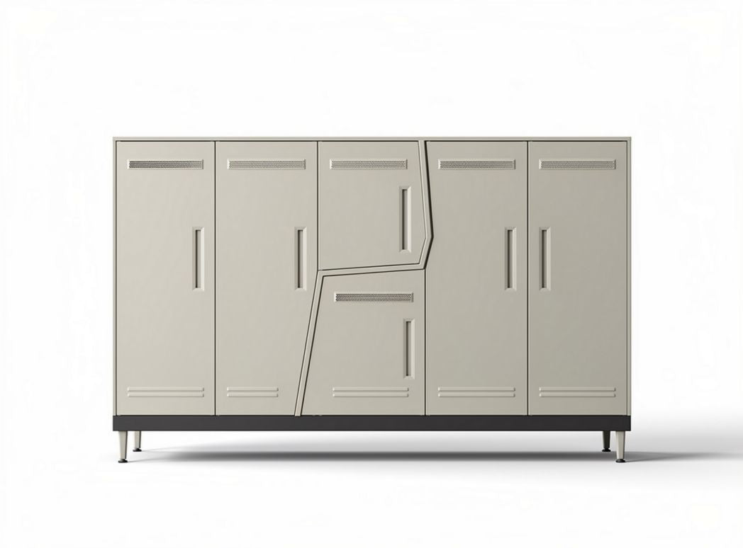 Modern minimalist storage cabinet with unique door design in beige 150 x 40 x 80cm