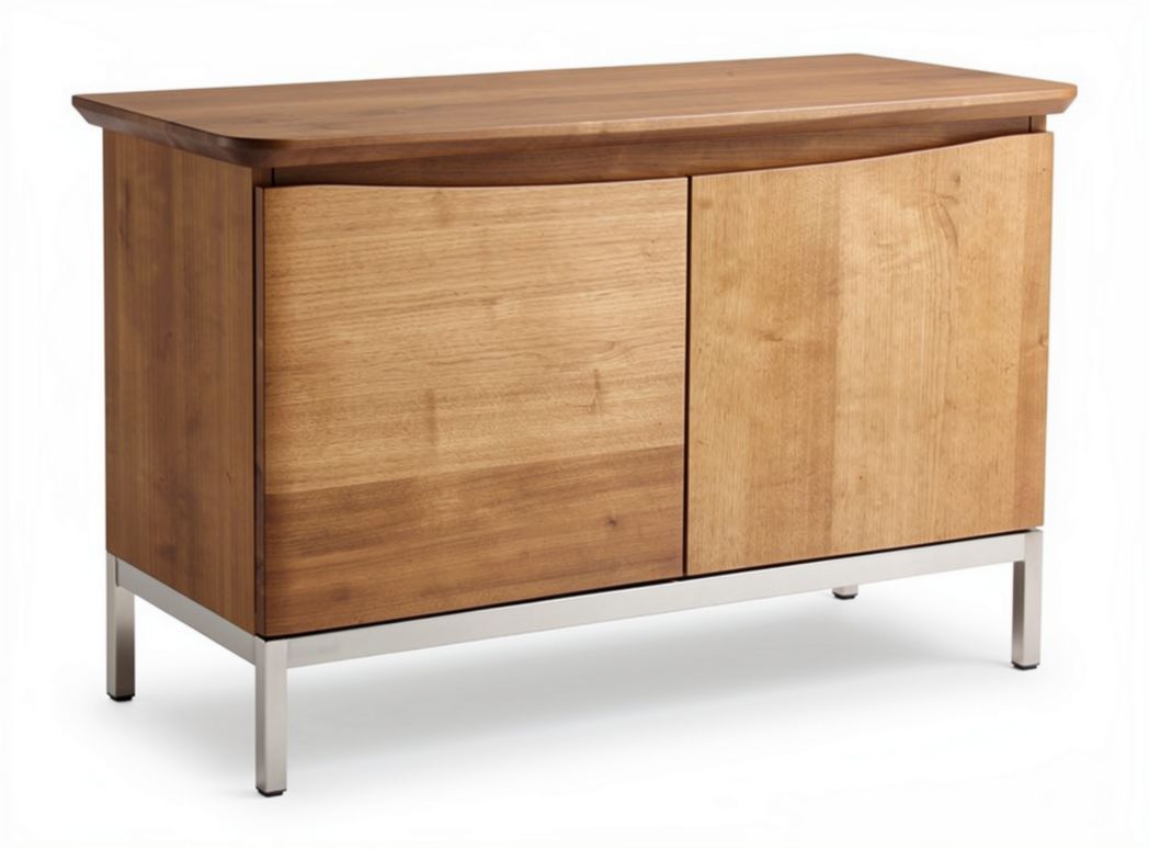 Wooden sideboard cabinet with sliding doors and steel legs 150 x 80 x 90cm