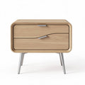 Wooden nightstand with two drawers and silver metal legs 40 x 30 x 45cm