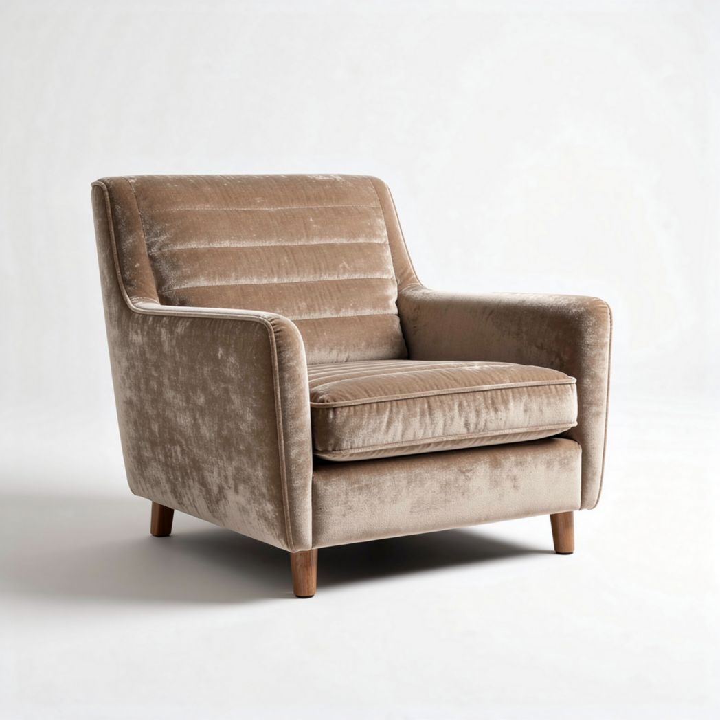 Velvet armchair with wooden legs for living room seating 80 x 80 x 85cm