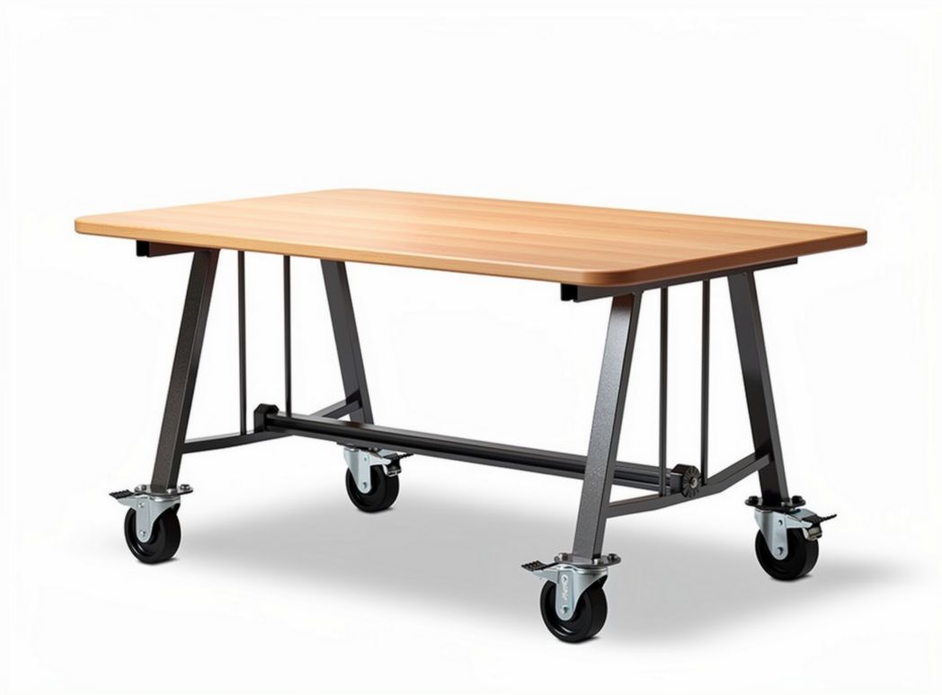 Mobile workbench with wooden top and metal frame 150 x 75 x 75cm
