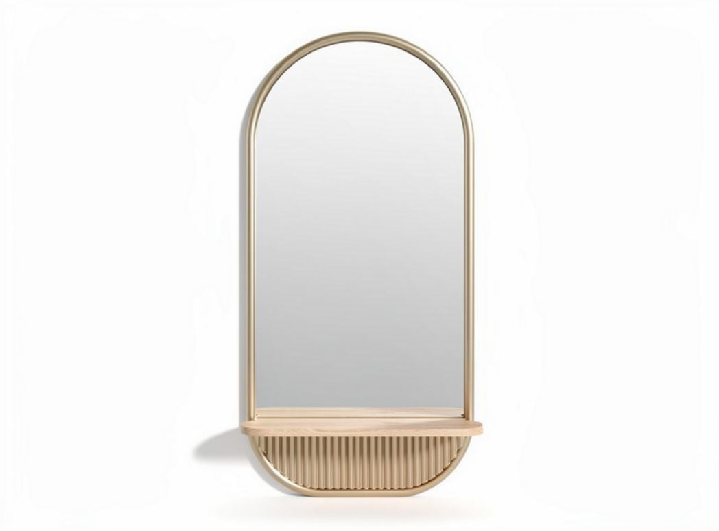 Arched mirror with wooden shelf and slatted design 80 x 40 x 120cm