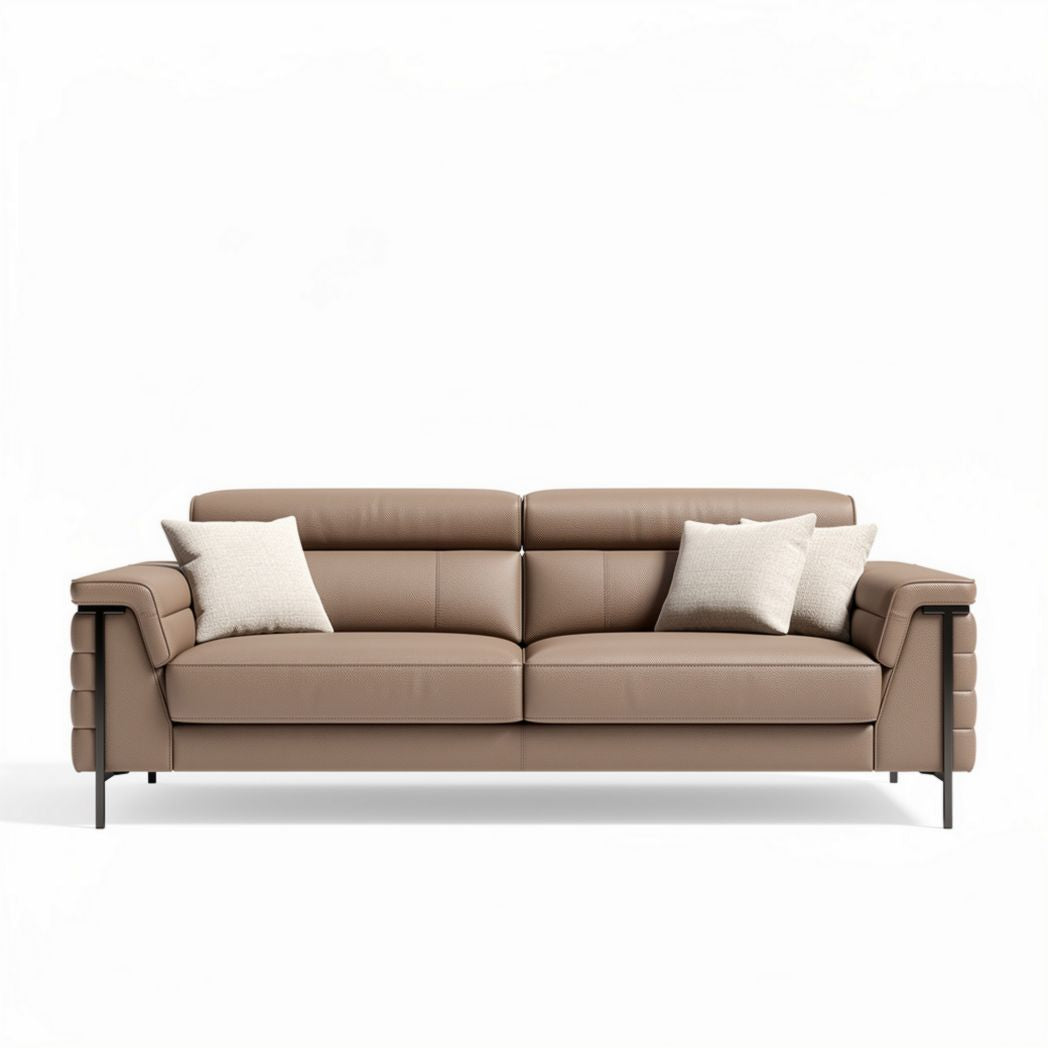 Leather three-seater sofa with removable cushions in light brown 200 x 85 x 90cm