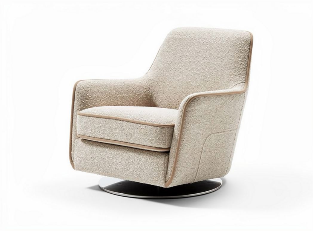 Swivel accent chair in cream fabric with curved armrests 80 x 85 x 90cm